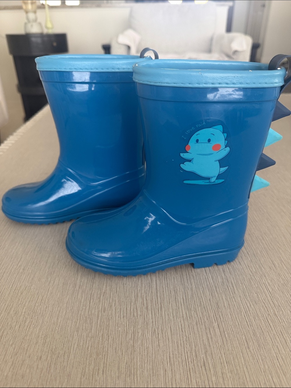 Kids Blue Waterproof Rain Boots with Dino Accent